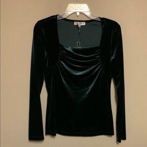 Anatomie Women’s Calliope Ruching Velvet Emerald Green LS Evening Blouse SZ S